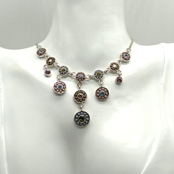 V (Laura Vann) Bezeled Multi-color Crystals & Beads Encased in Silver-tone - Picture 9 of 15
